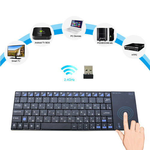 Genuine Rii i12plus Russian Spanish French German 2.4Ghz RF wireless keyboard with touchpad mouse for PC Tablet Android TV Box