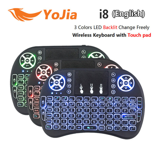 VONTAR i8+ English Russian  Backlight Mini Wireless Keyboard 2.4GHz 3 color Touchpad Handheld  for Android TV BOX Laptop Backlit
