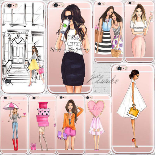 Beautiful Girl drink coffee Design Transparent TPU Case Cover For Iphone 6 6s 5 5s SE 7 7Plus Fashion Cell Phone Cases