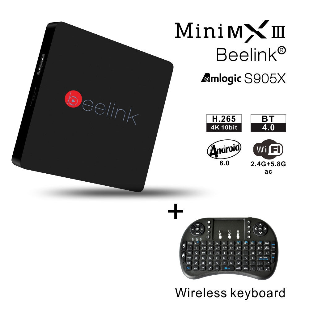 Beelink MiniMXIII II TV Box H.265 Full HD 4K x 2K KODI Media Center Amlogic S905X Quad-Core 64bit 2.4G WiFi Bluetooth 4.0 TV Box