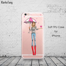 Beautiful Girl drink coffee Design Transparent TPU Case Cover For Iphone 6 6s 5 5s SE 7 7Plus Fashion Cell Phone Cases