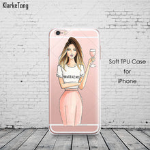 Beautiful Girl drink coffee Design Transparent TPU Case Cover For Iphone 6 6s 5 5s SE 7 7Plus Fashion Cell Phone Cases