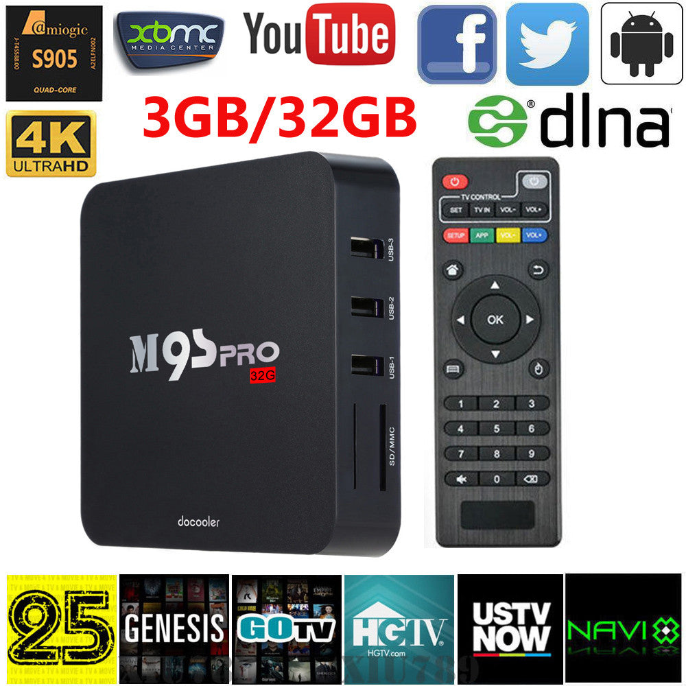 Docooler Amlogic S905 3GB DDR3 32GB ROM Android TV Box Quad Core KODI 16.0 Fully Loaded 4K WiFi H.265 Smart TV Box US/UK/AU/EU