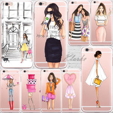 Beautiful Girl drink coffee Design Transparent TPU Case Cover For Iphone 6 6s 5 5s SE 7 7Plus Fashion Cell Phone Cases